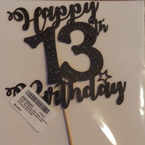 New 13th Birthday Cake Topper Black Glitter